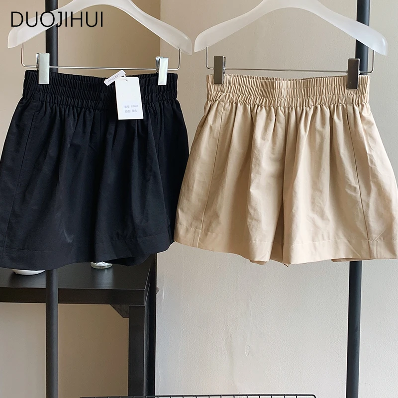 

DUOJIHUI Apricot Summer Casual Loose A-line Women Shorts Classic High Waist Slim Fashion Solid Color Simple Street Female Shorts