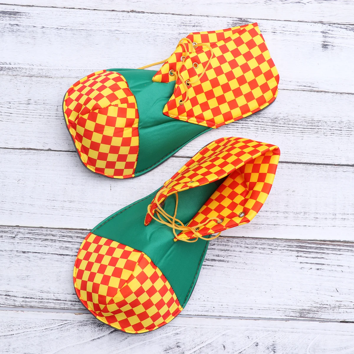 평균 크기의 밝은 색상 광대 신발 쌍, 코스튬 파티 할로윈 광대 신발용 조절 가능한 끈, 성인 여성 남성용