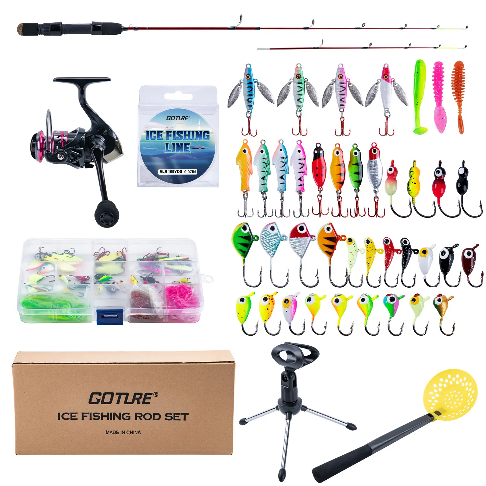 

Goture 81cm 2 Tips Rod Reel Combos Winter Ice Fishing Rod Tackle M Carbon + MH Fiberglass Ultralight Pole Ice Fishing Rod