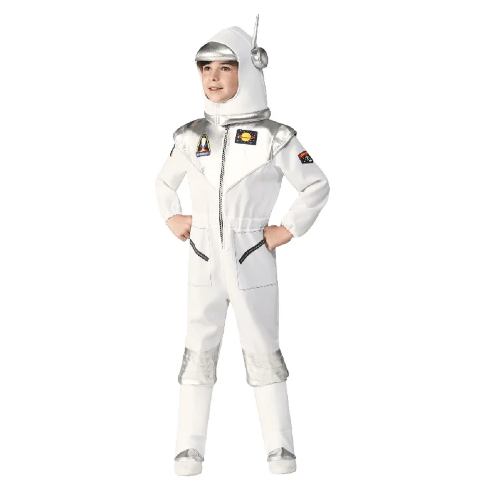 Boys Astronaut Costume White Spaceman Jumpsuit Kids Halloween Cosplay Children Pilot Carnival Party Fancy Dress 2021 New Arrival