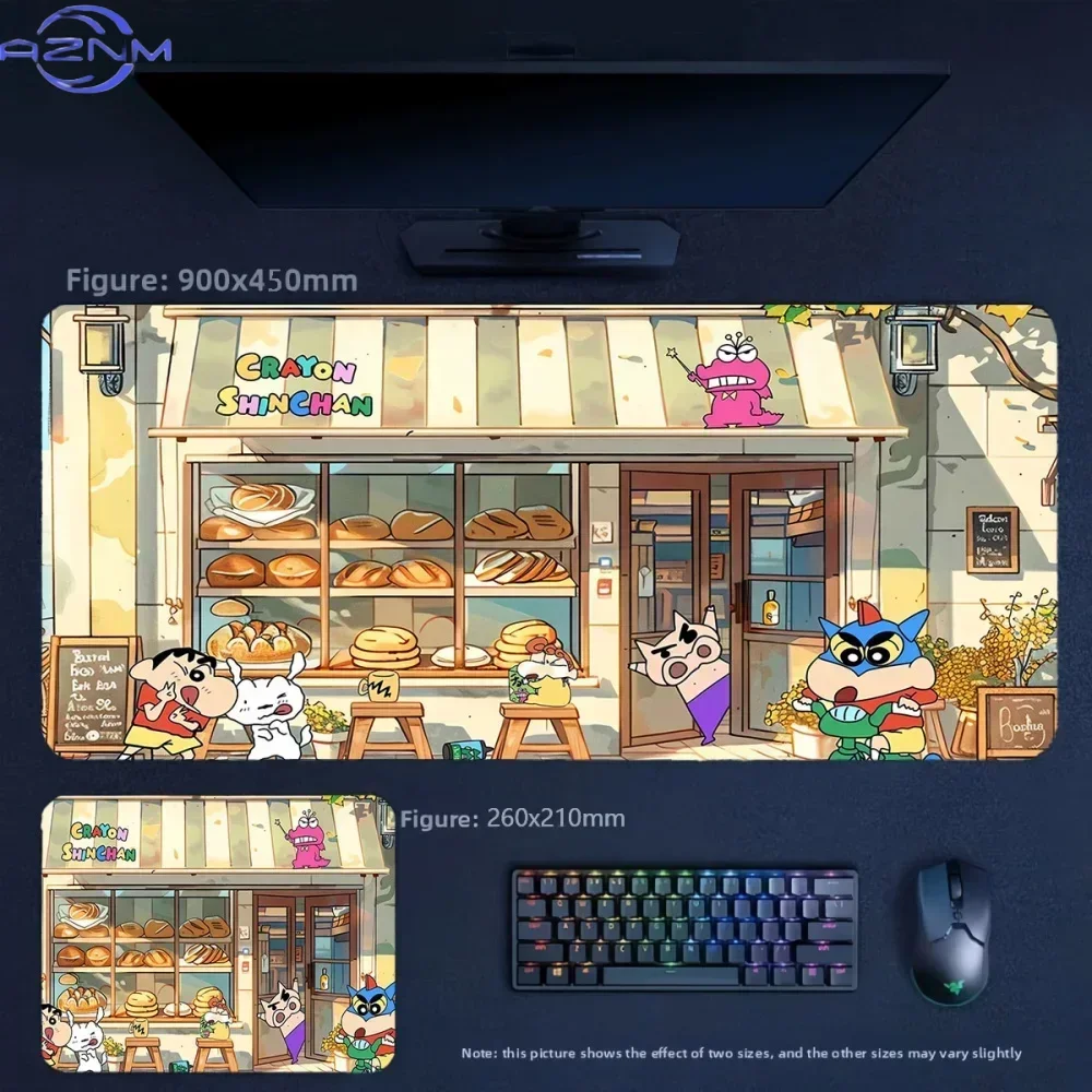 Anime Crayon Shin-chan Friends Autumn Maple Leaves Large Mousepad Rubber Non-Slip Gaming Desk Mat Keyboard Pad for Home Office D
