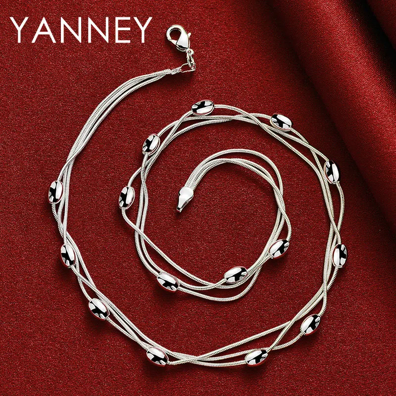 Charm 925 Sterling Silver 18 Inches Bead Chain Necklace Fashion Women Men Wedding Party Punk Accessories Jewelry image 3