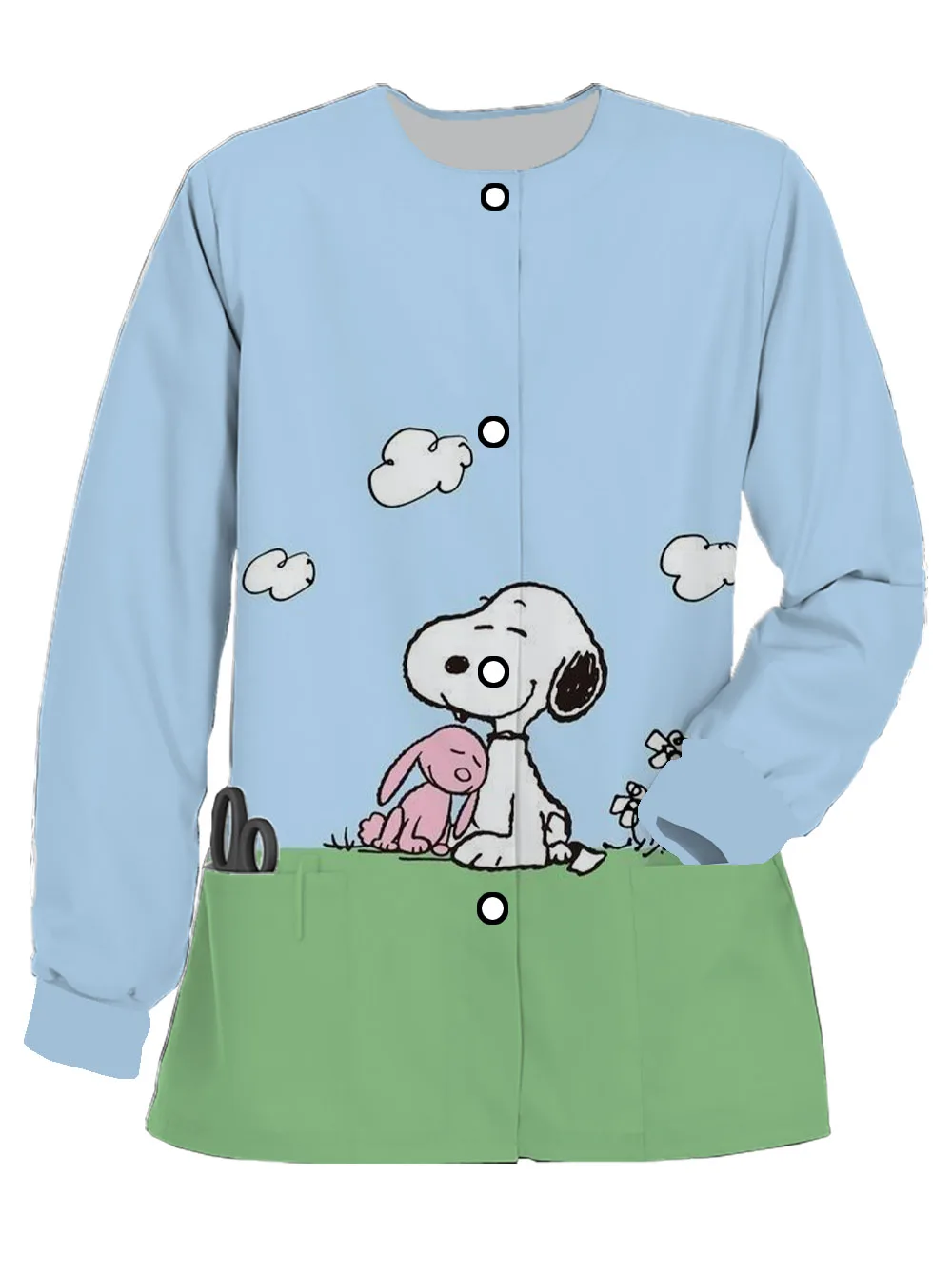 Nursing work uniform Snoopy print women's spring and autumn long-sleeved scrub fashion dentist work uniform pocket nurse uniform