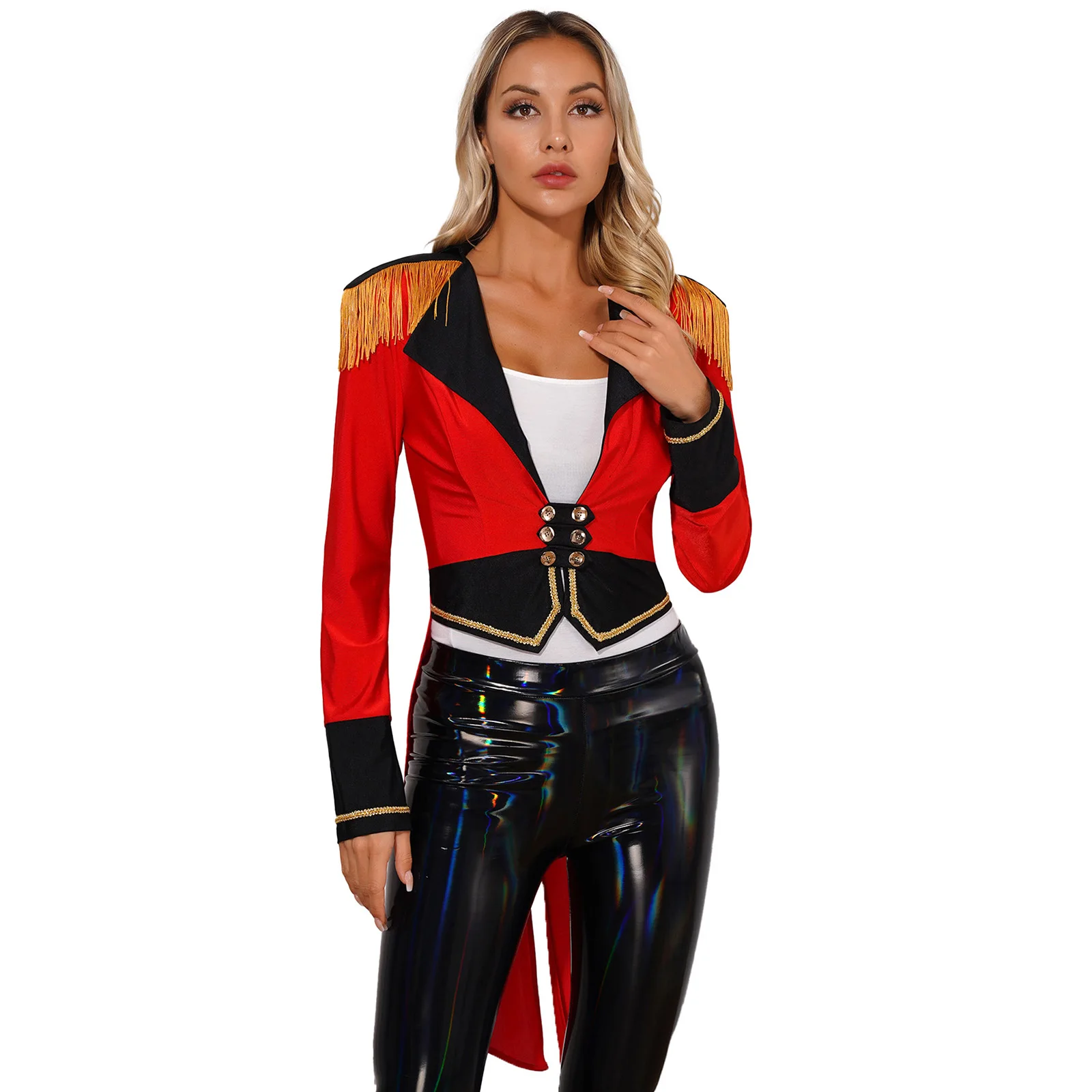 Womens Circus Ringmaster Showman Costume Long Sleeve Tailcoat Outerwear Halloween Masquerade Party Lion Tamer Cosplay Outfit