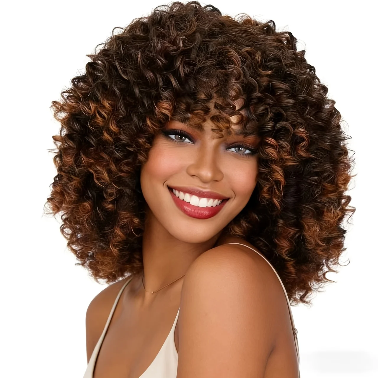 14-inch Pure Black Short Curly Wig, High-Fidelity Hair Strands, Face-Slimming, Suitable for Parties/Stage/Daily Cosplay