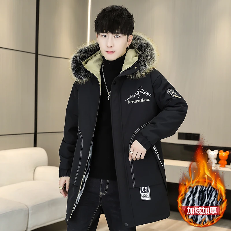 

Куртка средней длины, зимняя бархатная толстая ветрозащитная куртка с капюшоном, мужская теплая мужская парка в стиле милитари, новая мужская парка, пальто