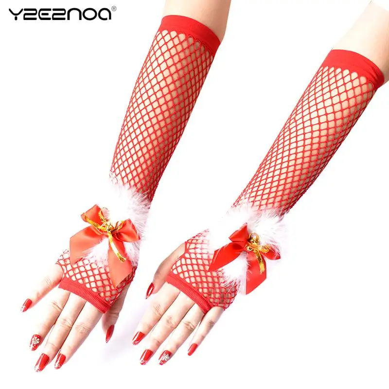 

Christmas Long Red Fishnet Gloves Women Fingerless Xmas Party Sexy Glove Girl Dance Gothic Punk Rock Costume Fancy Glove