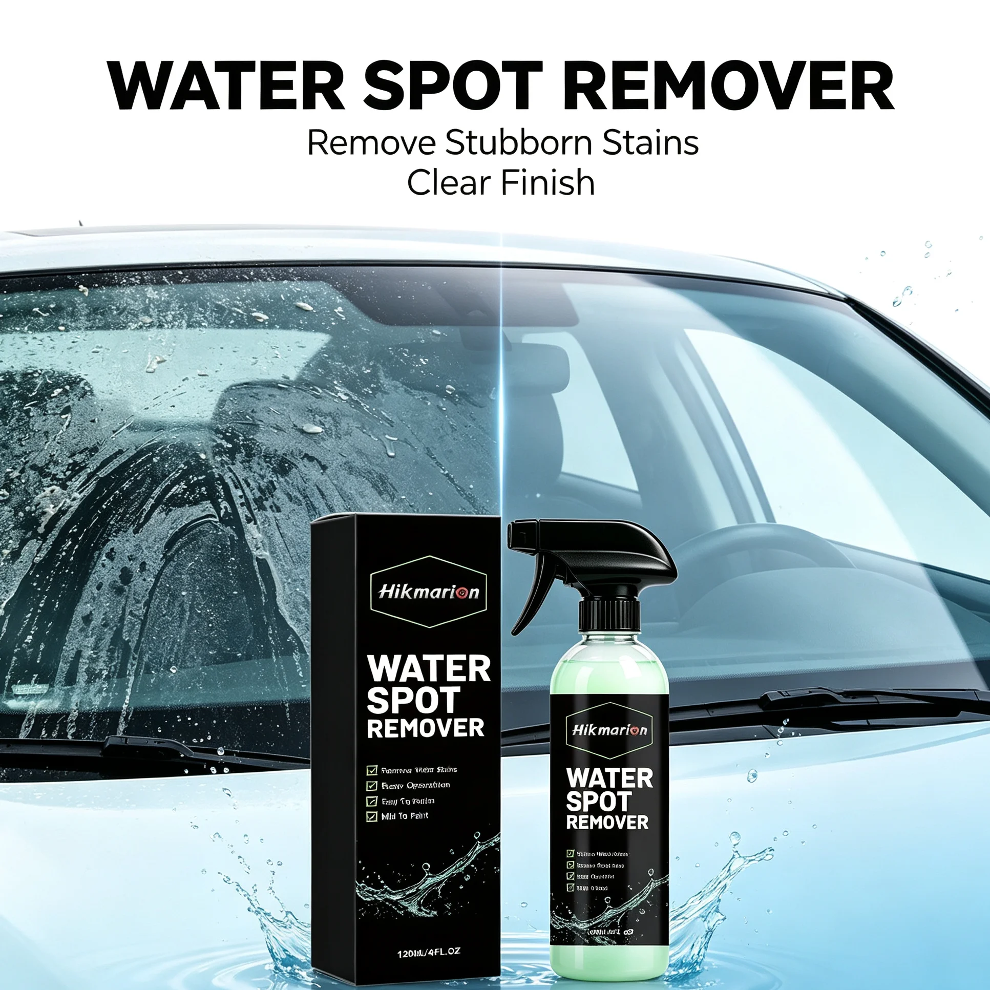 Car Water Spot Remover Spray Hard Water Stain Cleaner Remove Watermark Acid Rain Limescale Safe For Paint Glass Auto Detailing