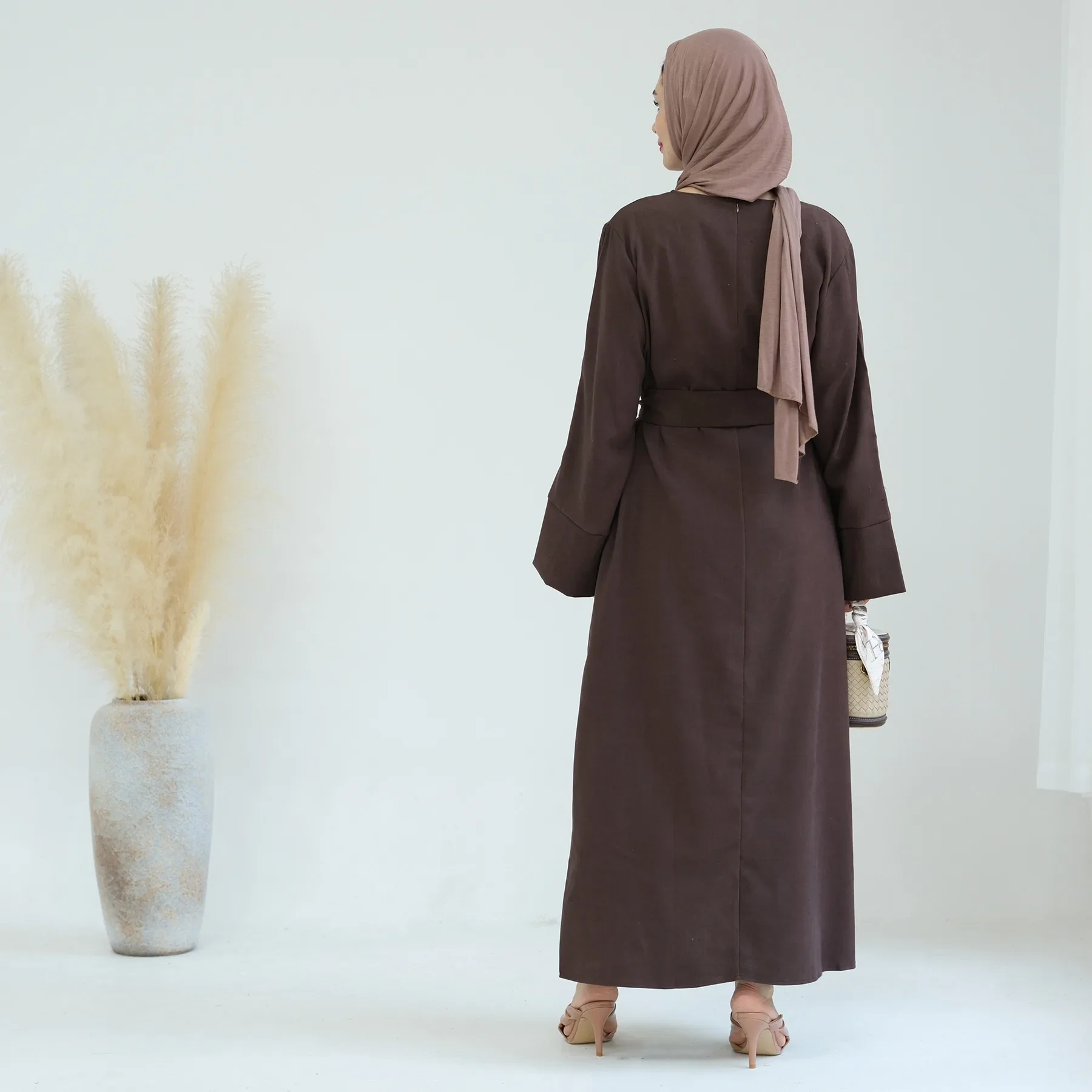 Autumn Winter Abaya Dress with Belt Plain Abayas for Women Long Muslim Dresses Ramadan Eid Dubai Islam Modest Kaftan Hijab Robe