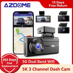 AZDOME M580 5K 3 Channel Dash Cam, Front Inside Rear Three Way Car DVR Dash Camera, 4K+1080P+1080P With GPS WiFi IR Night Vision