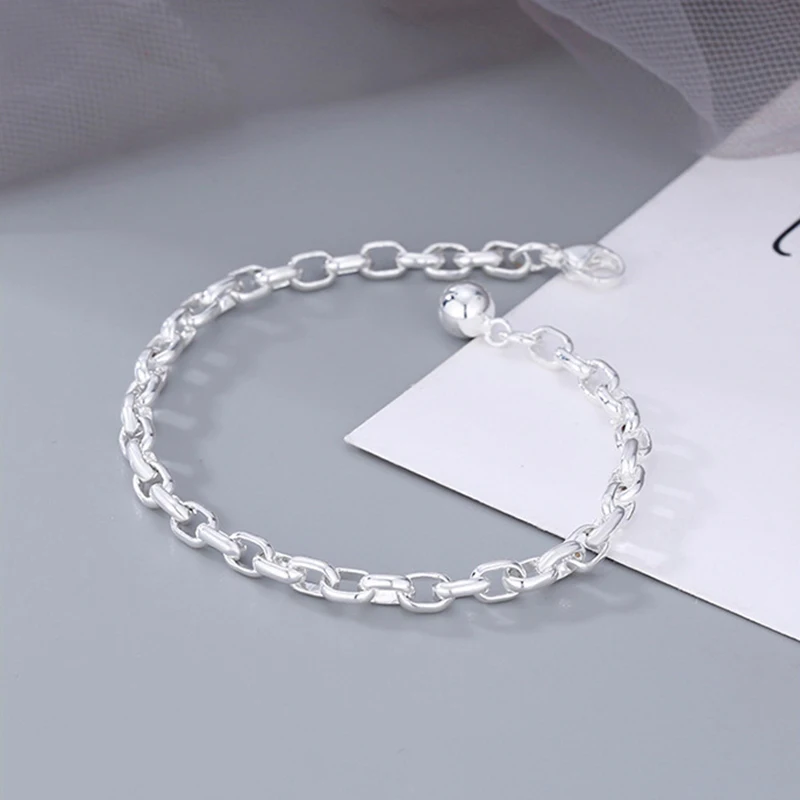 

S925 plating Silver O-Type Chain Bracelet for Women Men Simple Round Chain Adjustable Couple Bracelets Couple Fine Jewelry Gift