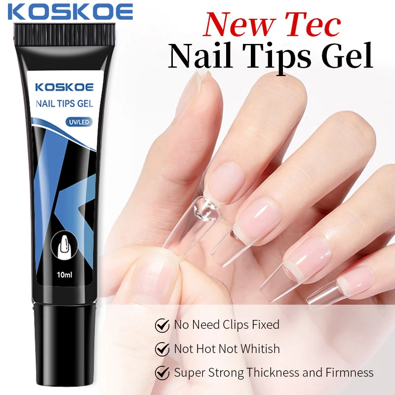 KOSKOE 10ml Nail Tips Gel Transparent Fast-Dry Adhesive Brush Acrylic False Tips Varnish Rhinestone Nails Art Tools Manicure