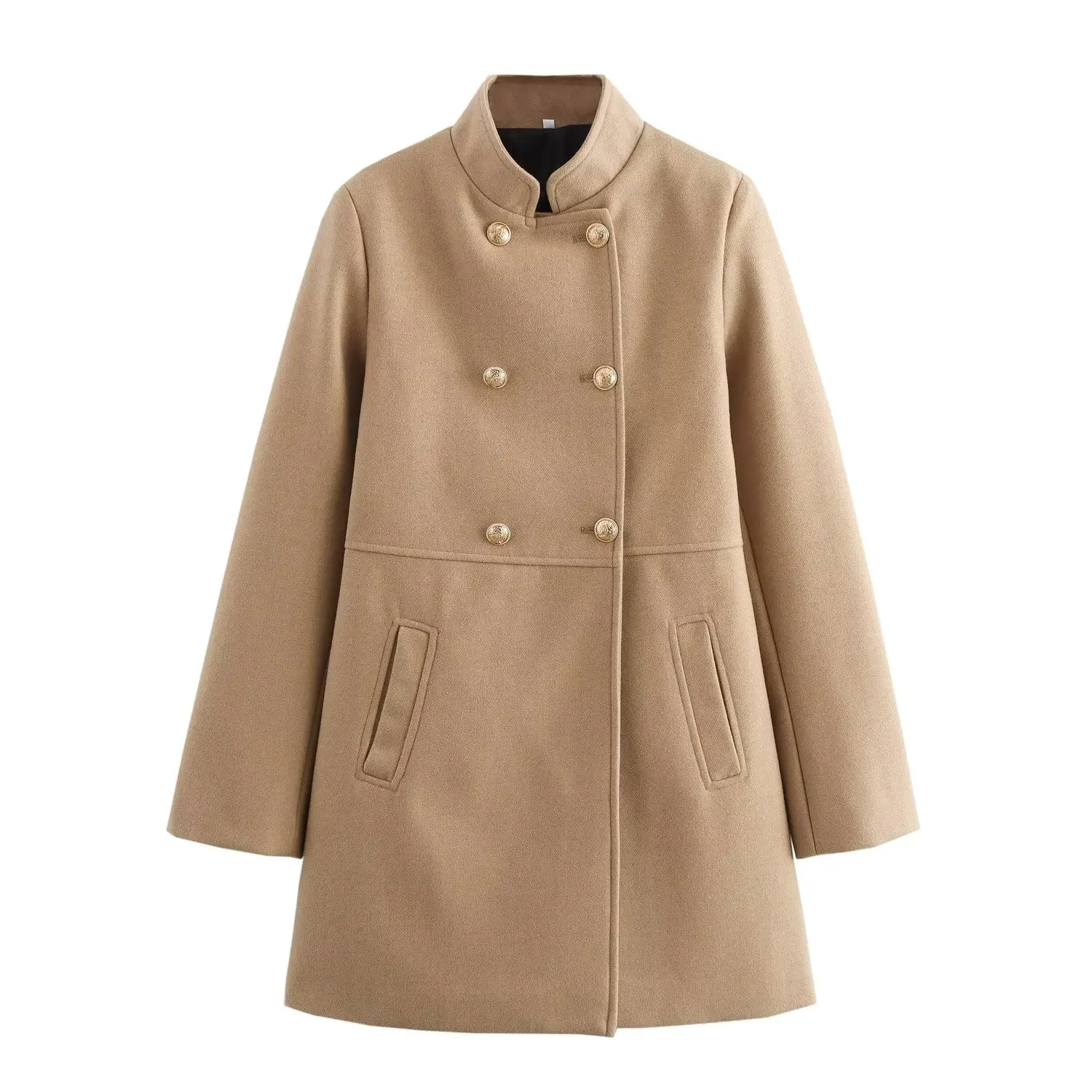 European and American style autumn and winter new temperament commuter blended stand collar double-breasted versatile coat jacke