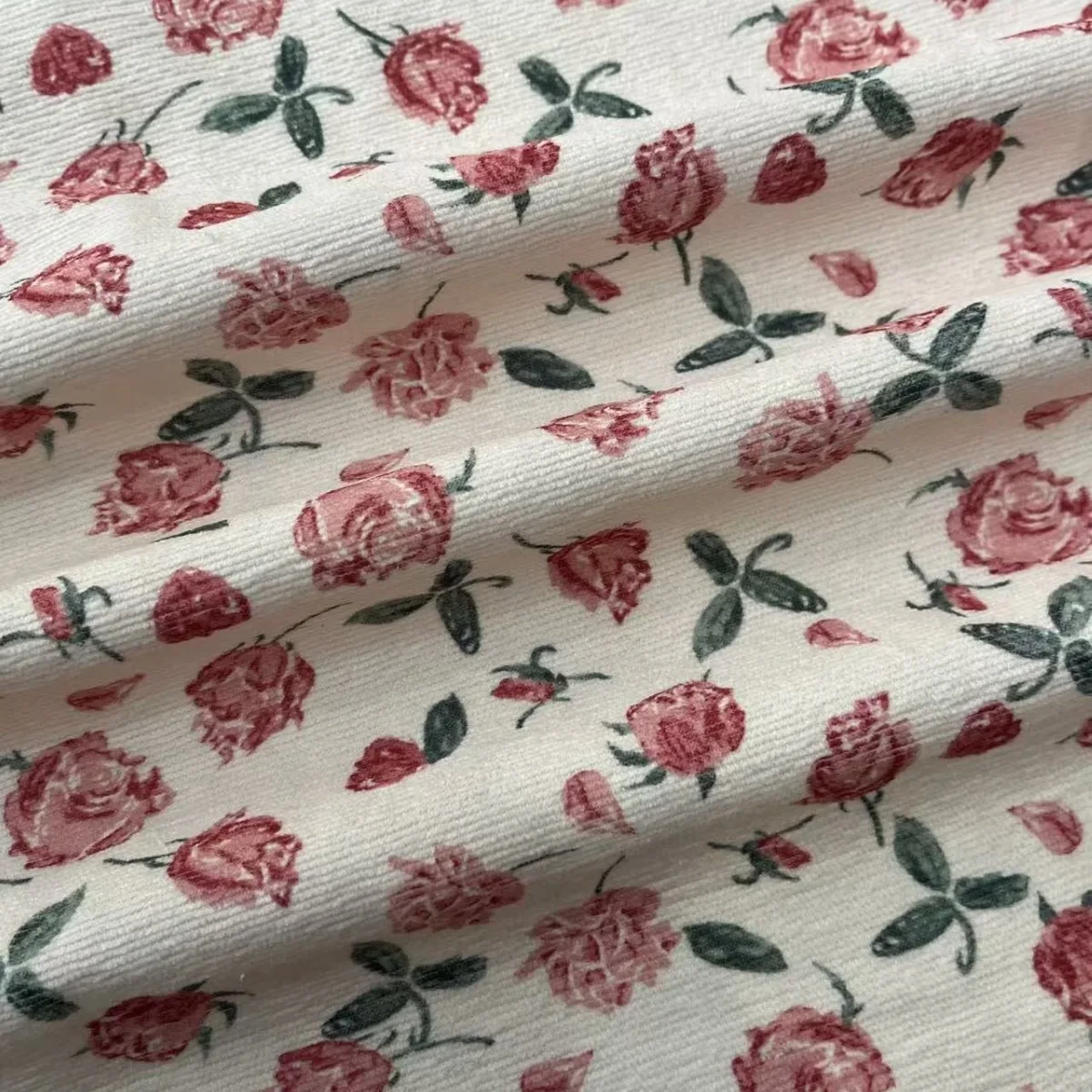 

Corduroy Fabric，Liberty Rose Floral Print for Dresses Shirts Children's Clothes Uppers Pinstripe DlY Sewing Designer Cloth