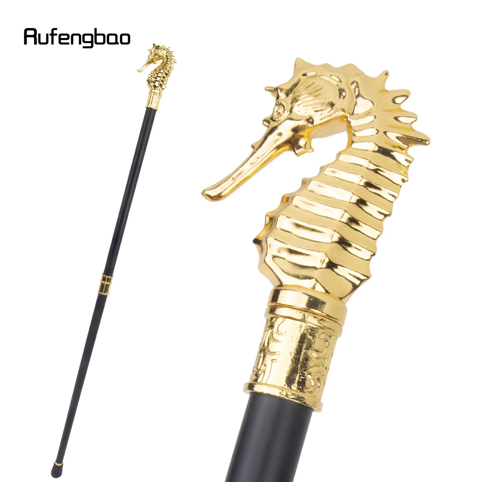 

Golden Luxury Hippocampus Walking Cane Fashion Decorative Walking Stick Gentleman Elegant Cosplay Cane Knob Crosier 93cm