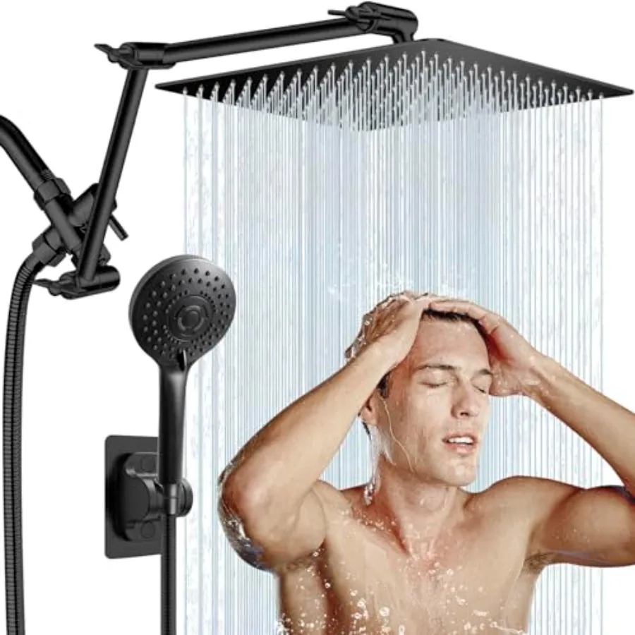 

12'' Rain Shower Head with Handheld Spray Shower Head High Pressure with 16'' Flexible Adjustment of Height/Angle Upgraded Exte