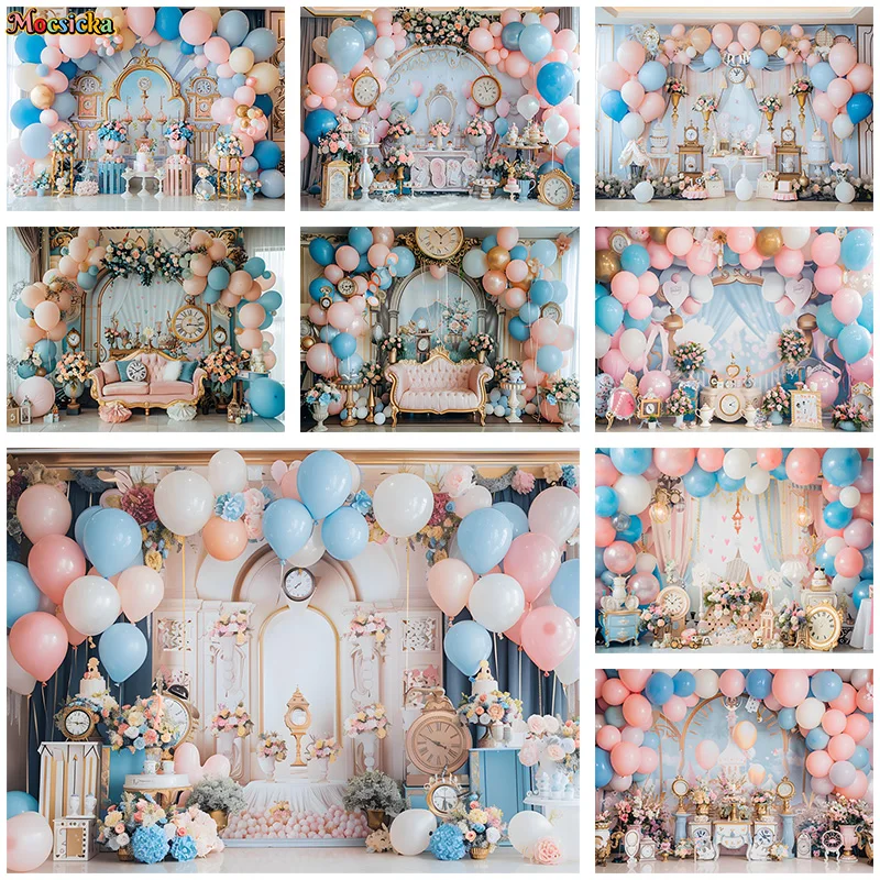 Mocsicka Happy Birthday Photography Backdrop Balloon Party Vintage Background Kid Portrait Cake Smash Photo Banner Studio Prop