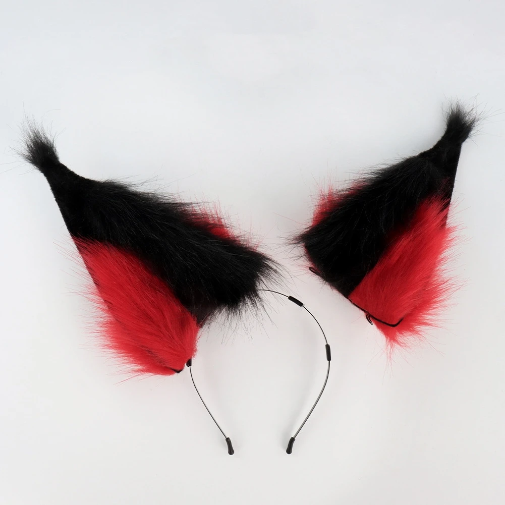 Anime Radio Demon Cosplay Alastor Ear Props Detachable Red Black Faux Fur Animal Ear Hoops Plush Fox Cat Halloween Accessories