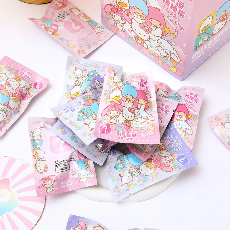 Sanrio caja misteriosa de dibujos animados, gomas de borrar 3D desmontables y montables, Hello Kitty, My Melody, Kuromi, Cinnamoroll, suministros