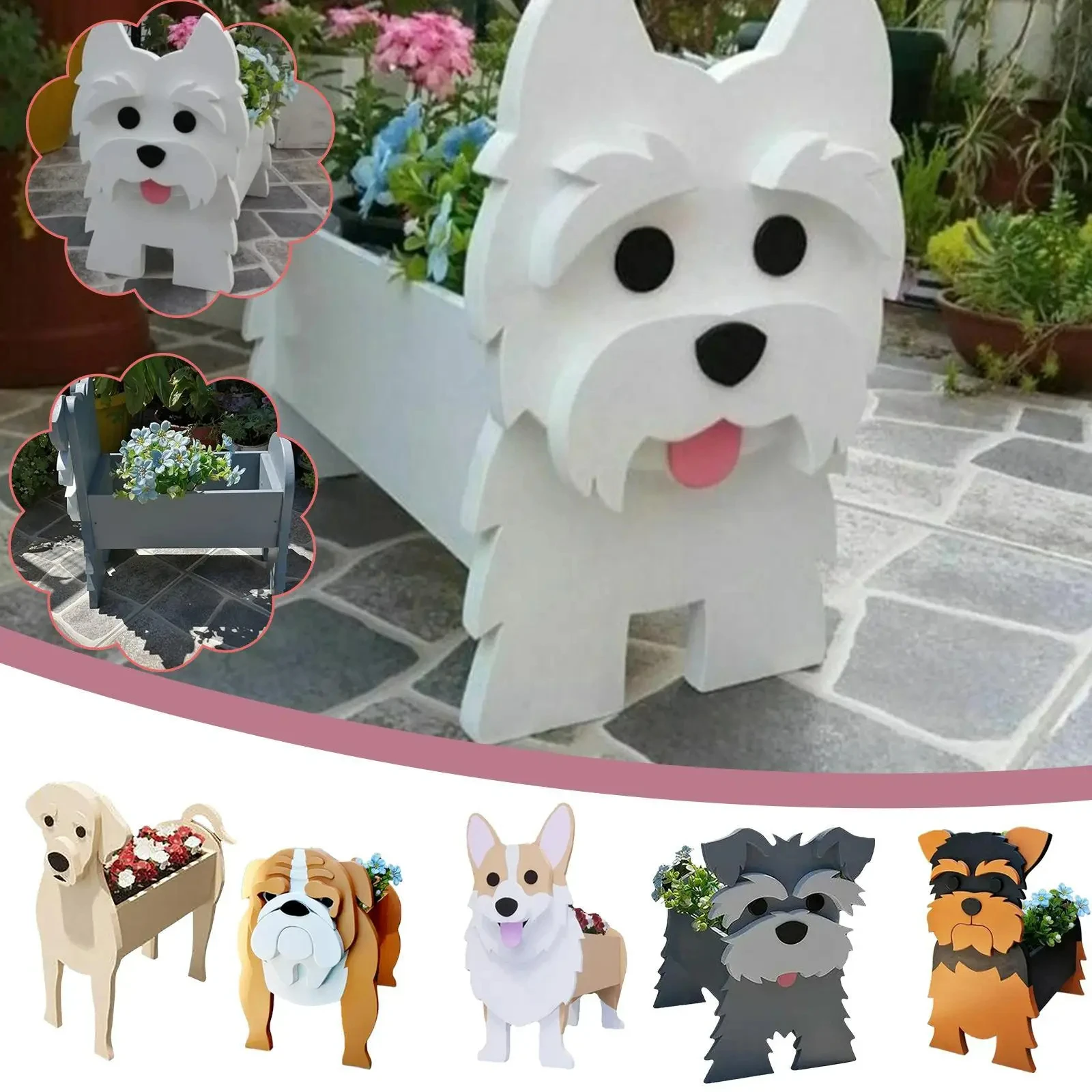 Westie Dog Planter Plant Pot Garden Flower Pot Ornaments Westie Shape Plant Container Holder for Garden Decoration DIY Flowerpot