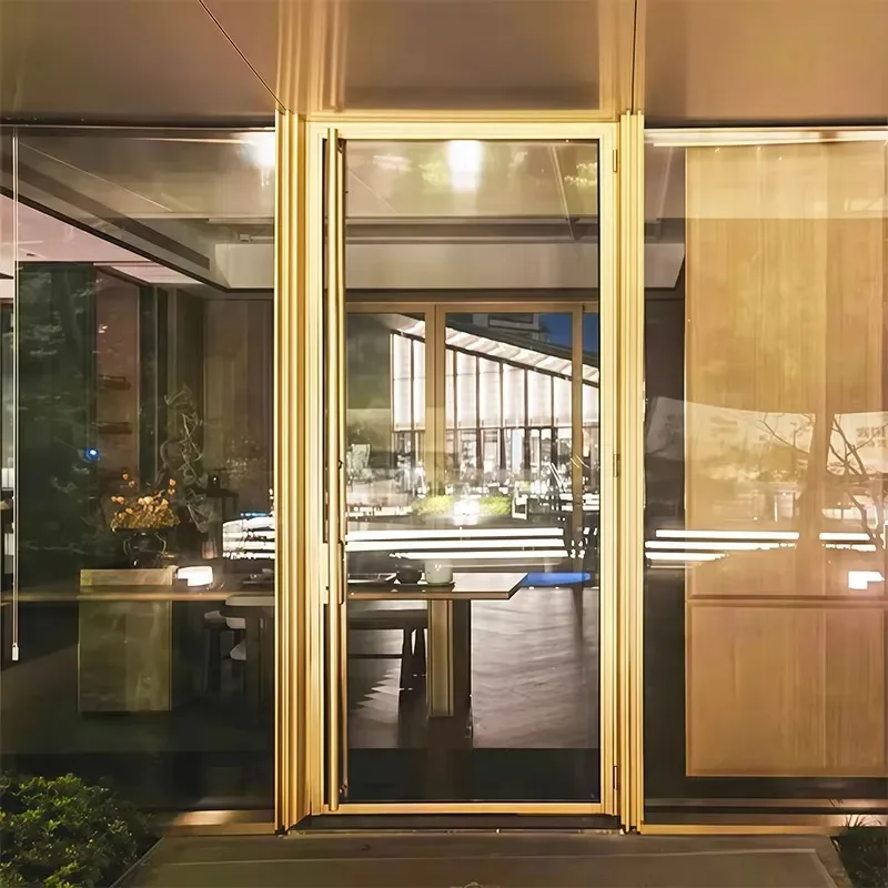 Simple Design Rust Proof Brass Frame Glass Door Commercial Copper Door Factory Direct Sales