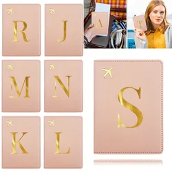 Portable Passport Case PU Airplane Travel Passport Cover Travel Credit Card Organizer Waterproof Cover Gold Letter Pattern