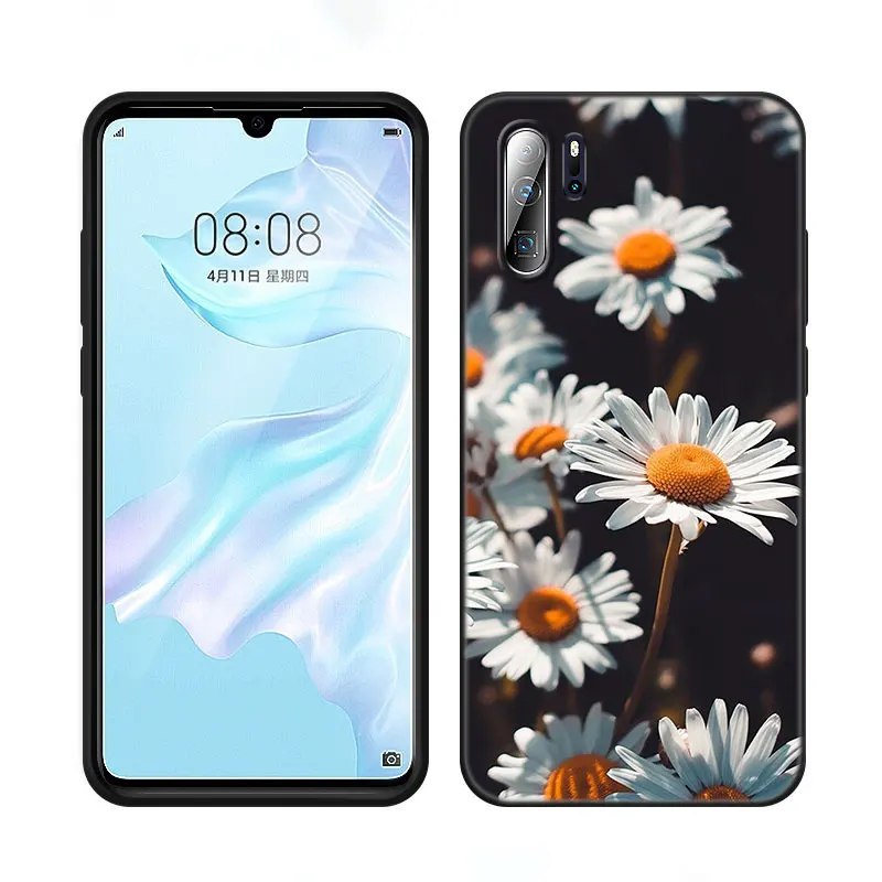 Mùa Hè Daisy Hoa Hướng Dương Ốp Lưng Điện Thoại Huawei P8 P9 P10 P20 P30 P40 Lite E P50 P Smart Pro Z S 2018 2019 2020 2021 Đen Phối Trắng