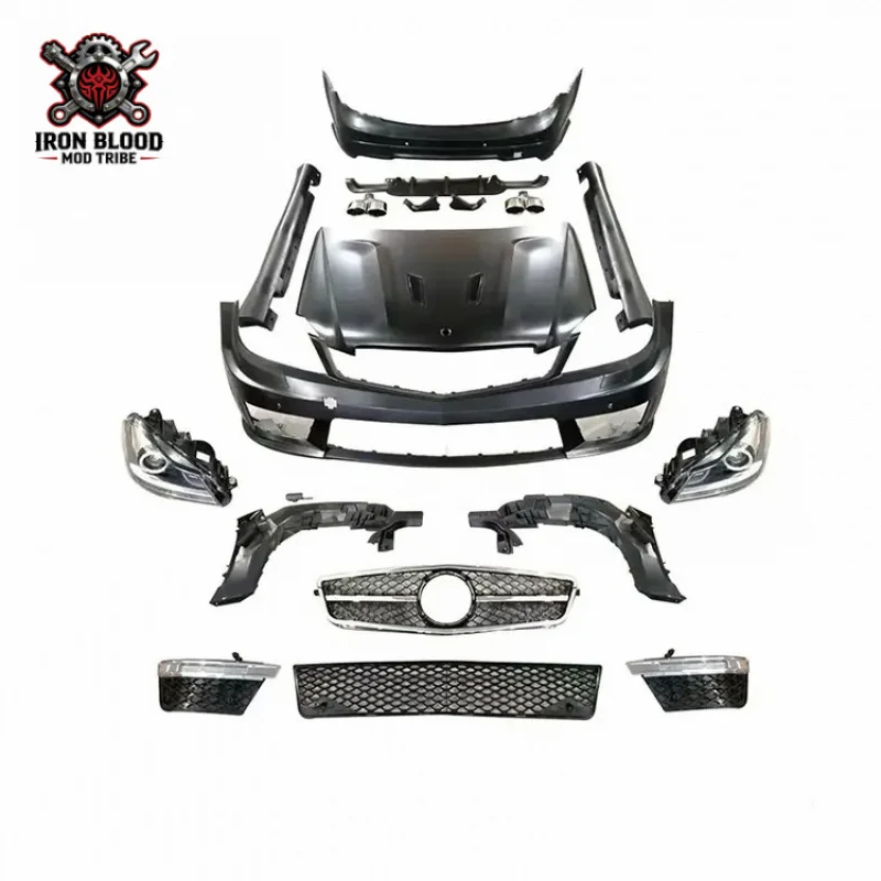 Suitable for 2008-2010 Mercedes-Benz C-Class W204 early- conversion to late-stage C63 model, including hood, headlights, bo