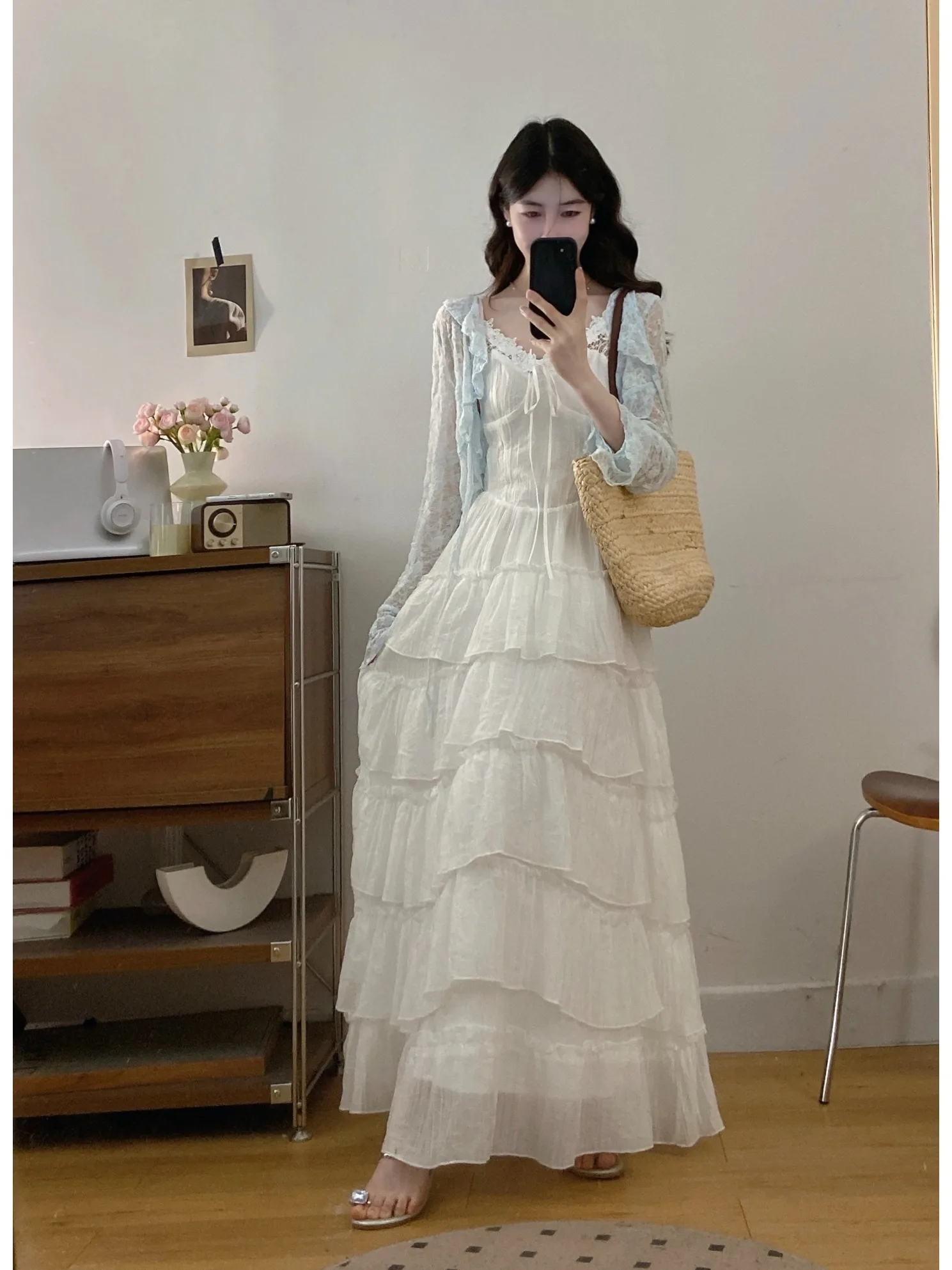 

Slimming Summer 2026 New Style Thin Open Cardigan Cake Skirt plus Size Women's Dress Cover up Long Sleeve High Waist Princess...