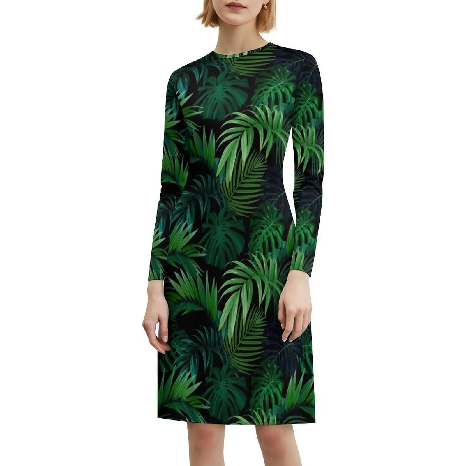 فستان بوهيمي بدون أكمام بأوراق الغابة للنساء مطبوع عليه فساتين حفلات الشاطئ Monstera Palm Leaf أخضر عتيق للنساء #6