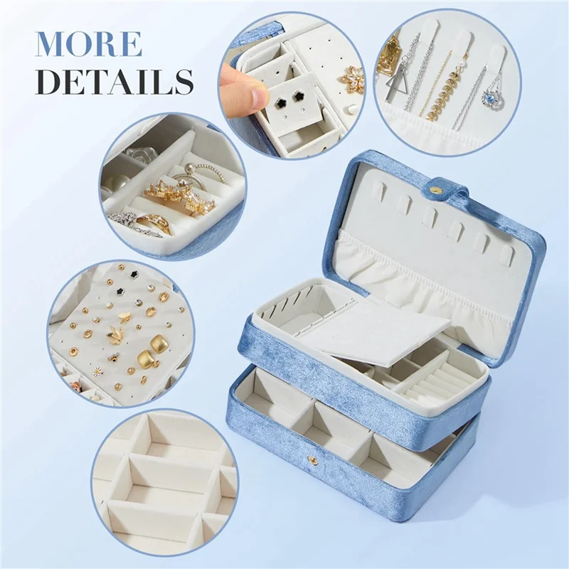 ABKS-Women's Velvet Double-Layer Jewelry Case, Portable Travel Organizer For Jewels, Elegant Storage Box