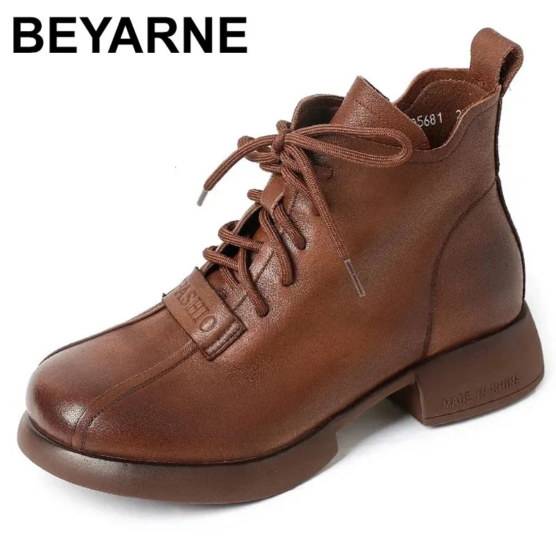 

2025 3.5cm Retro Natural Genuine Leather Ankle Boots Women Flats Plush Warm Comfy Spring Autumn Winter Moccasins Zipper Shoes