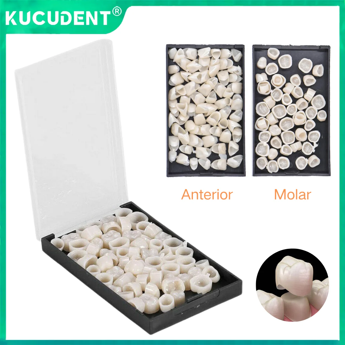 1 صندوق الأسنان طقم التاج المؤقت الأمامي الأمامي المولي الخلفي قشرة الأسنان للأطفال العناية بالفم تبييض الأسنان أدوات طب الأسنان