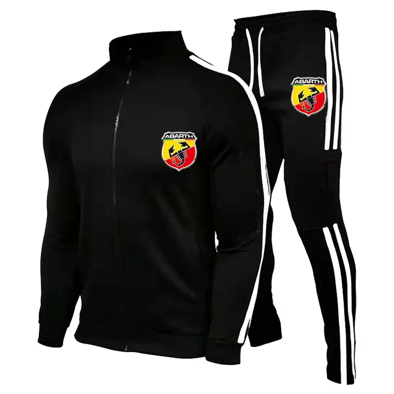 Setelan 2 potong Hoodie pria, Fashion pria ABARTH Motor Mobil cetak Logo uniseks Hoodie pria kasual bulu domba Hoodie celana