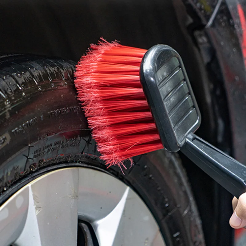 Car Wash Brush Tire Brush Red Bristle Black Handle Washing Tools Motorcycle Cleaning Car Wash Detailing Brush Cleaning Tool