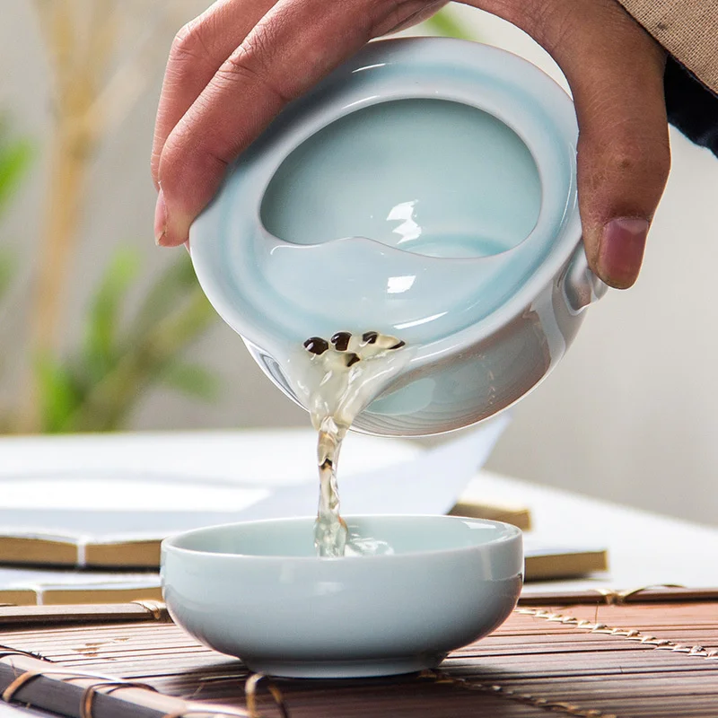 High Quality Elegant Gaiwan Tea Set,celadon 3d Carp Kung Fu Tea Set Include 1 Teapot 1 Teacup,beautiful And Easy Teapot Kettle.