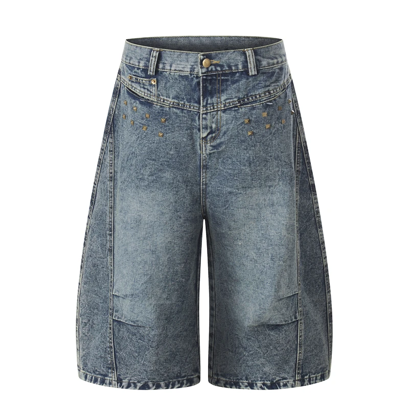 

Мужские джинсы-бриджи GXFortune American Design Sense с плиссировкой и заклепками, свободного кроя, из денима, длиной 7/8