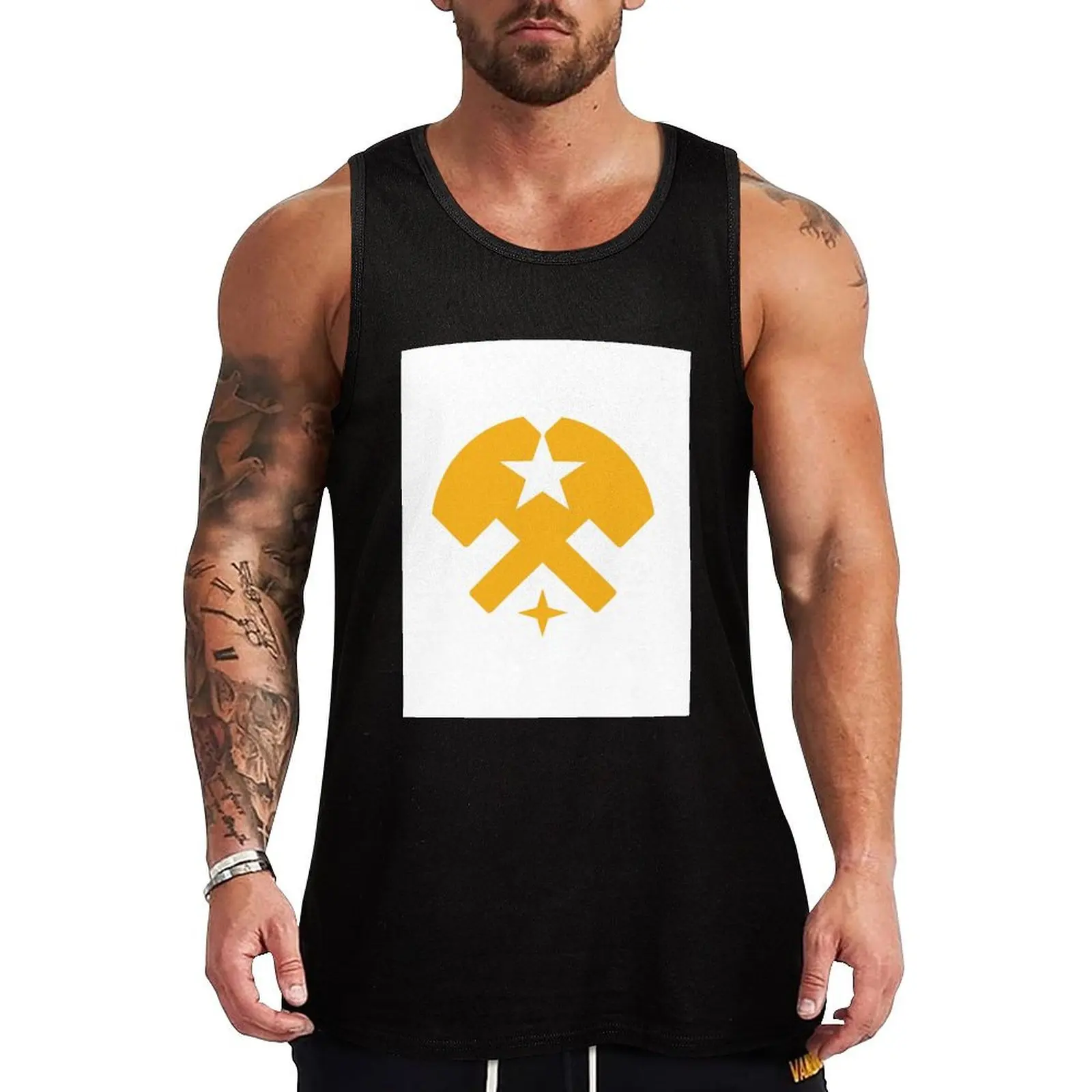 

Stars and Hammers - Yellow Tank Top Basic Sleeveless T Shirt Soft Cotton Casual Tank Top
