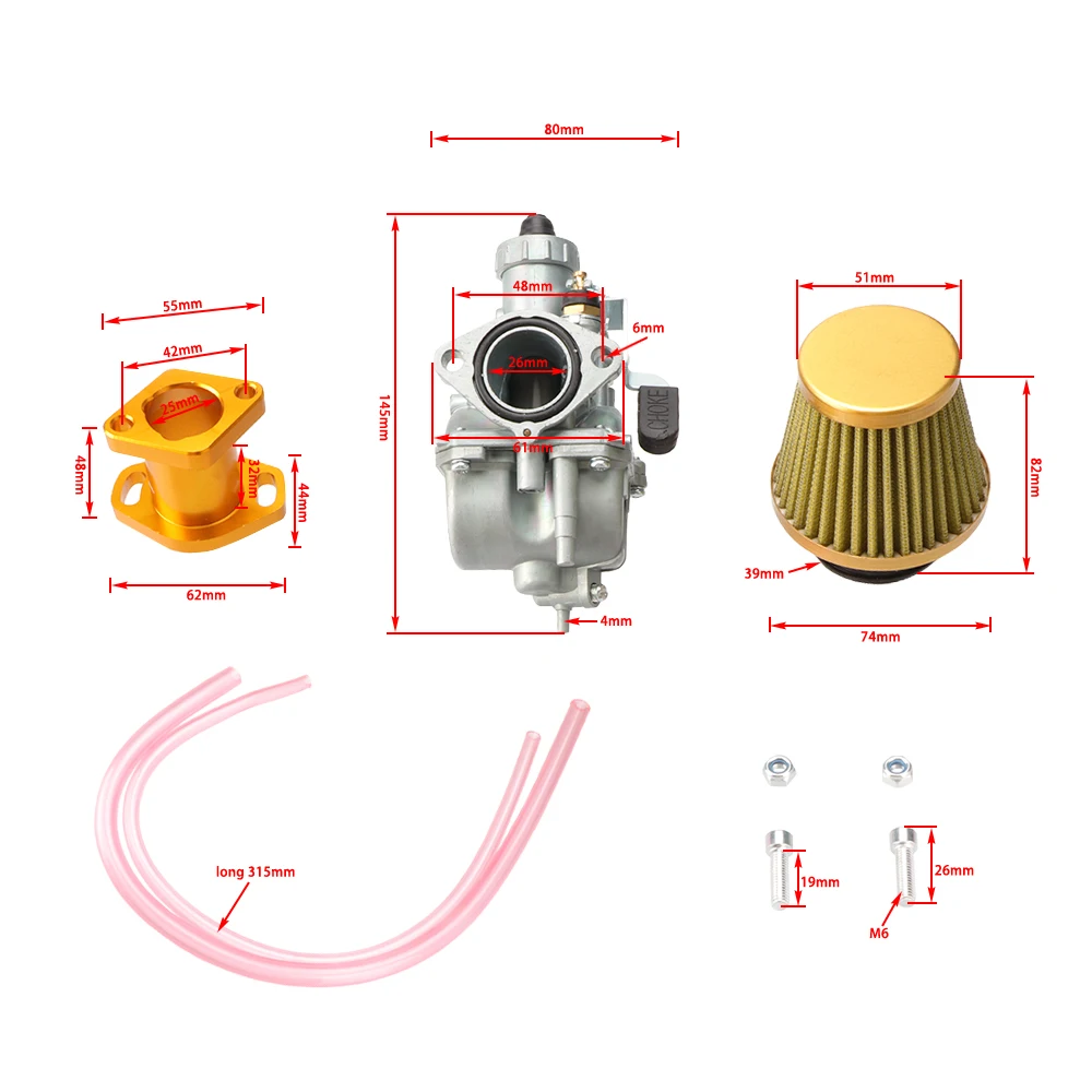 VM22 Carburateur Prestaties Inlaattraject Mainfold 26mm carburateur kit voor Freight Predator 212cc carburateur GX200 6.5hp Motor