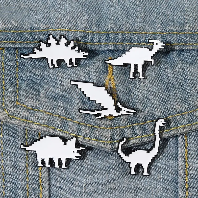 Pixelated Dinos Enamel Pins Custom Simple Dinosaurs Brooches Lapel Badges Acient Animal Jewelry Gift for Kids Friends