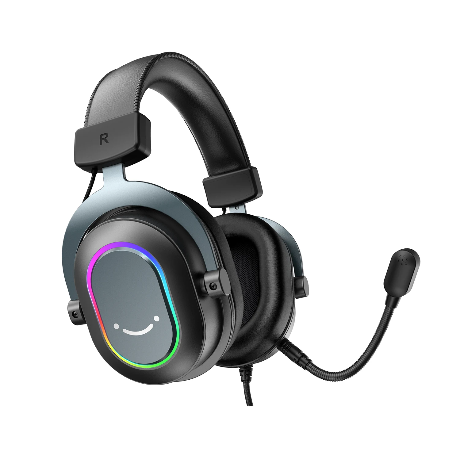 FIFINE USB Gaming Headset with 7.1 Surround Sound/Line Control/3EQ Mode,RGB Headphone with Mic,Plug and Play,for PC/PS5 -H6