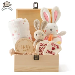 Baby Geschenkset Neugeborene Baby Handtuch Neugeborene Bad Spielzeug Baby Sabber Handtuch Holz Rassel Wachstum Meilenstein Baby Socken Baby Geschenk