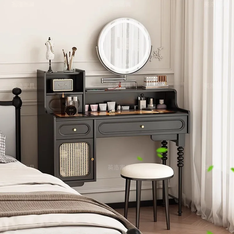 

Vintage Wood Dressing Table Bedroom Closets Women Luxury Vanity Table Girl Cabinet Chair Mirror Vestidores Postmodern Furniture