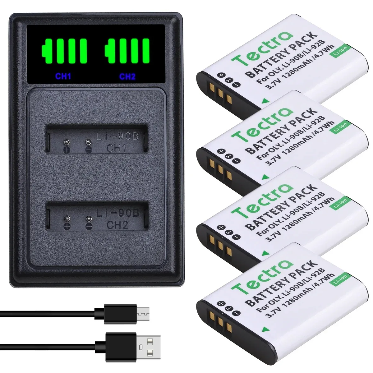 Li-90B Li-92B Battery/Charger for Olympus Tough TG-6,TG-5,TG-Tracker,SH-1,SH-2,SP-100 IHS,Tough TG-1 iHS,Tough TG-2 iHS Cameras