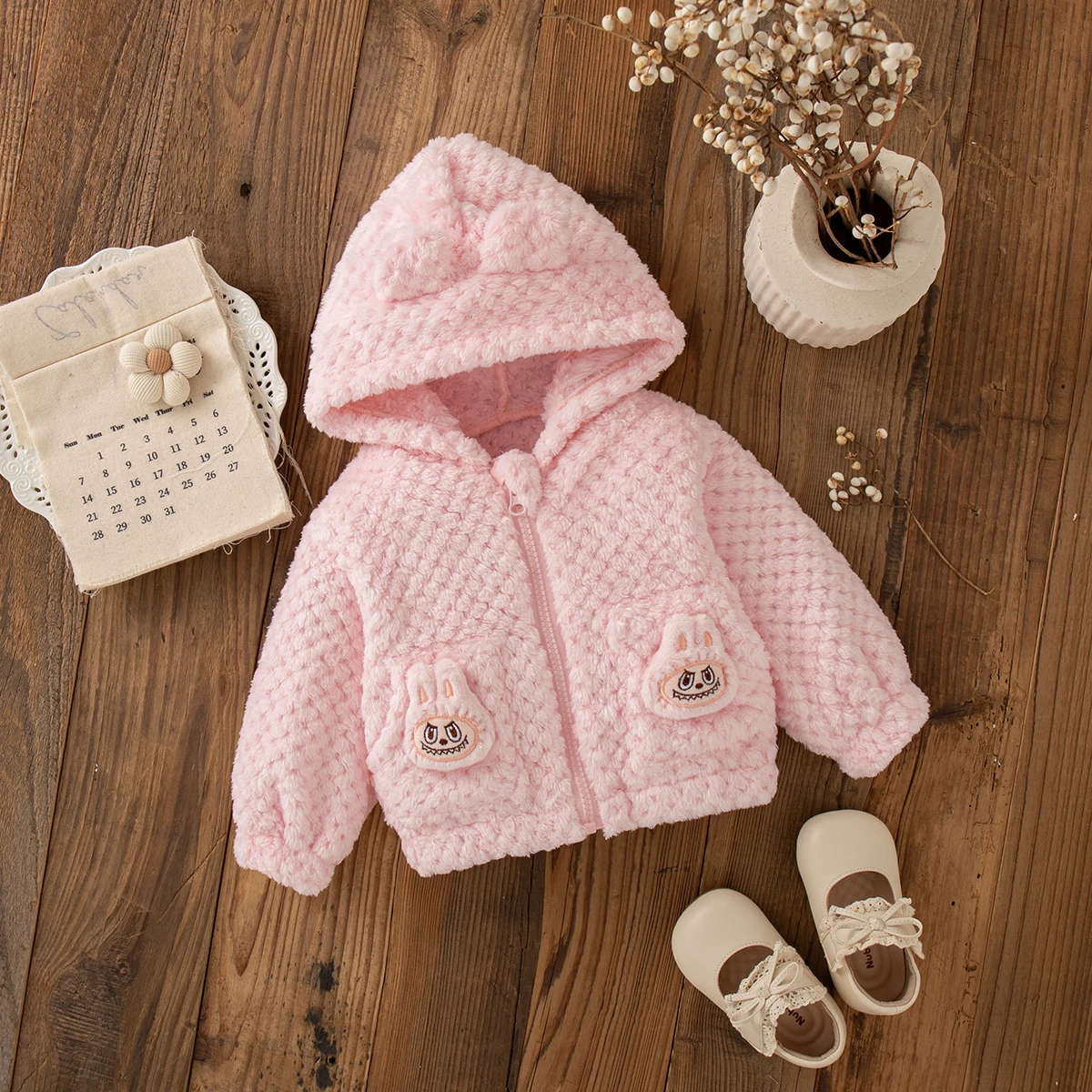 Baby Mädchen Mantel Herbst Und Winter Einfarbig Warme Mit Kapuze Mädchen Oberbekleidung Niedlichen Cartoon Ohren Baby Jacken Baby Mädchen Kleidung