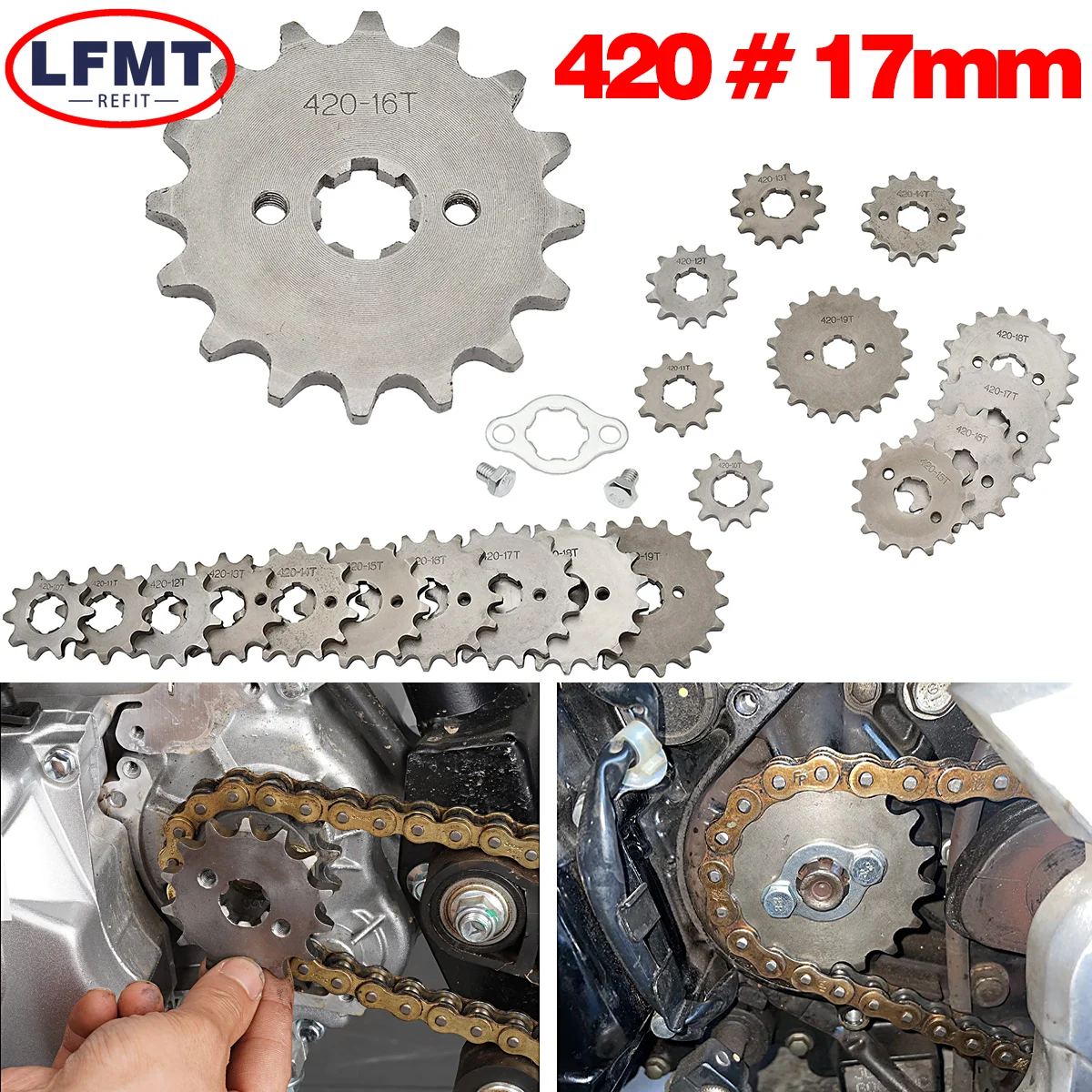 

420# 17mm 10-19T Tooth Front Engine Sprocket for 50-160cc Orion Apollo Dirt Pit Bike ATV Quad Go Kart Buggy Scooter Motorcycle