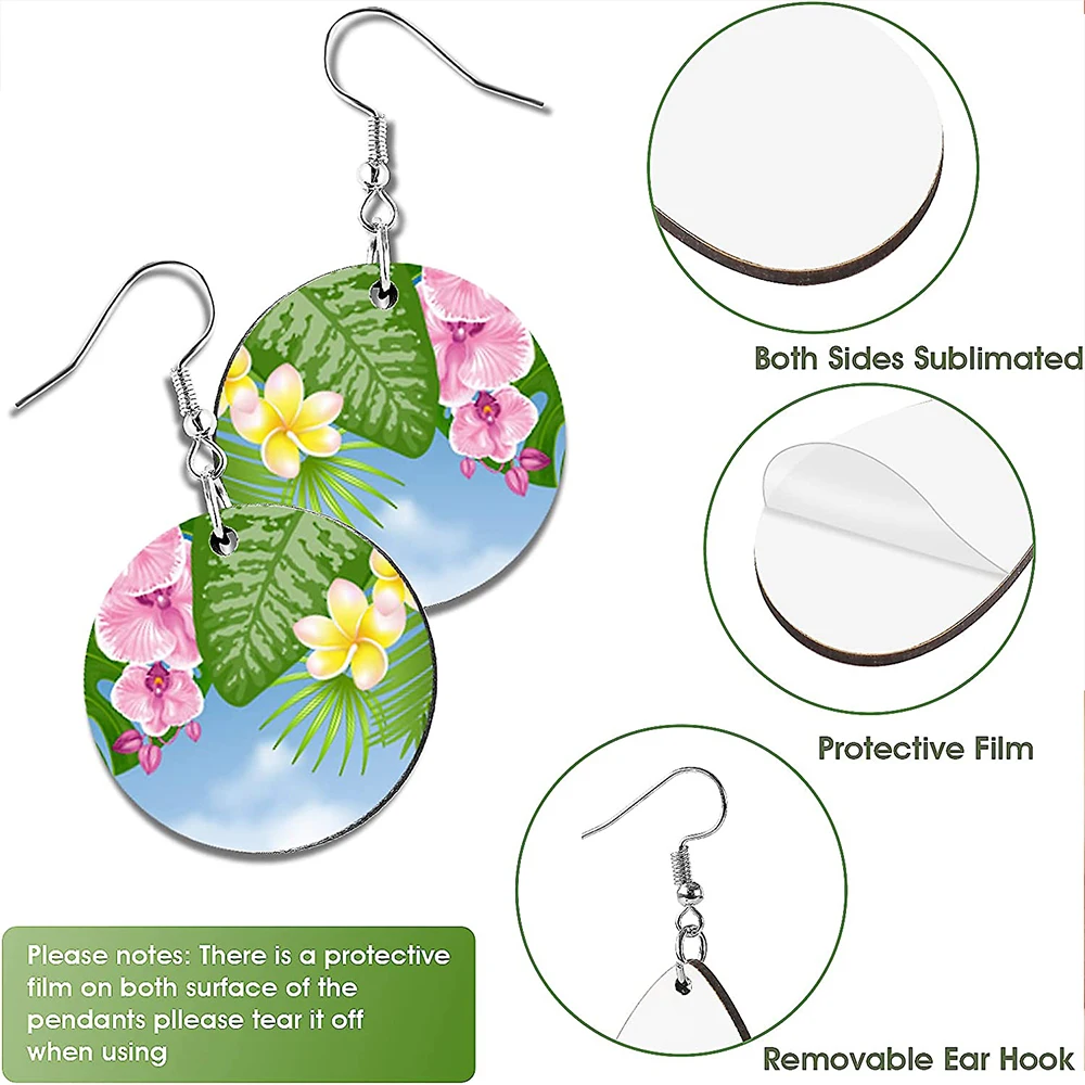 250pcs Round Sublimation Blank Earrings Double Side Round Blank Heat Transfer Unfinished Earring Pendants with Ear Hooks for DIY