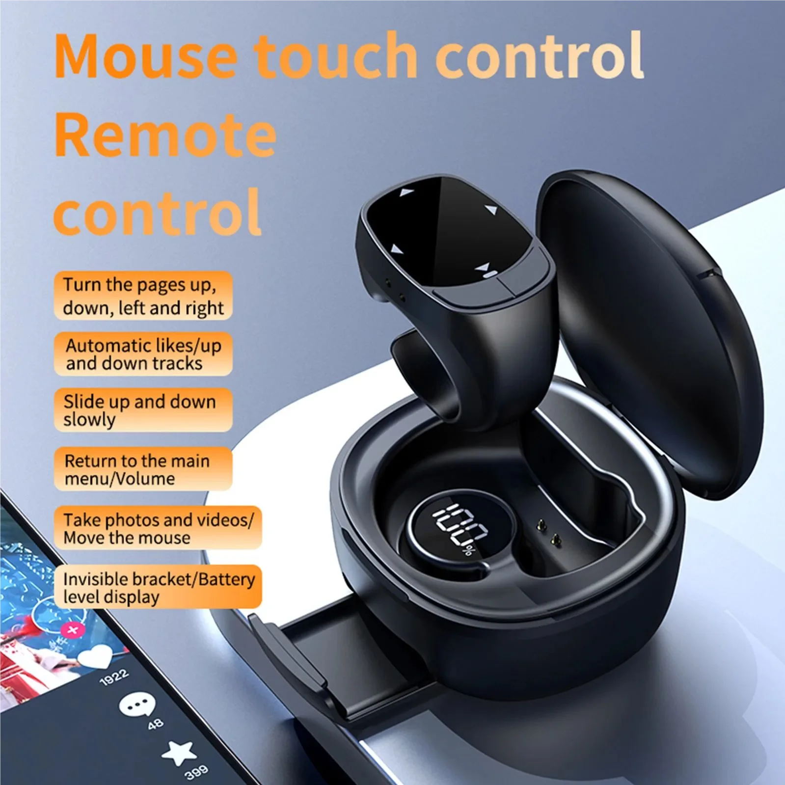 Remote Control BT Camera Video Recording Remote Page Turner Clicker Remote Scrolling Ring for iPhone Android