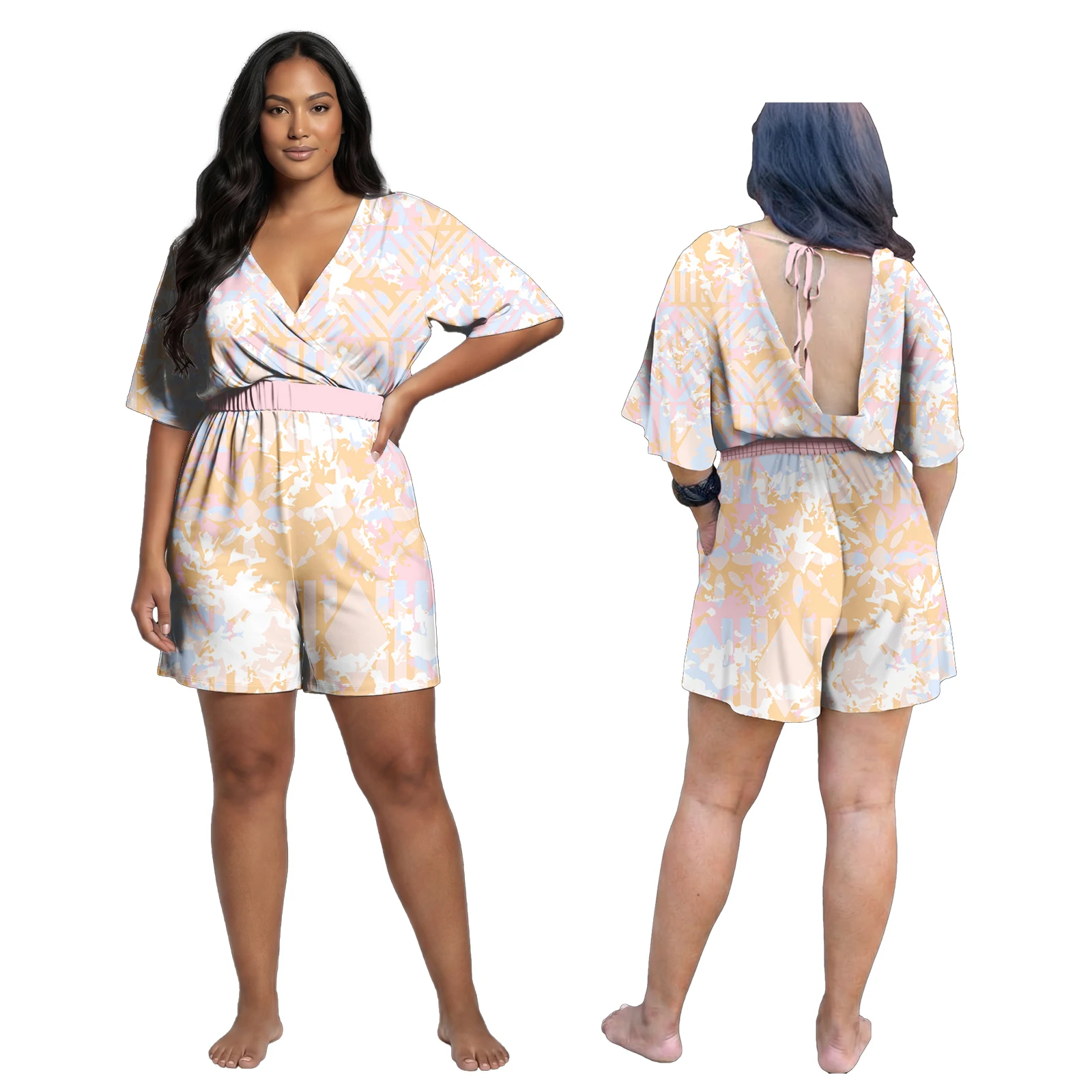 New Arrivals Ladies Wear Samoan Polynesian Upscale Backless Women Shorts Playsuits Hawaiian Romper Beach V-Neck Clothes Custom