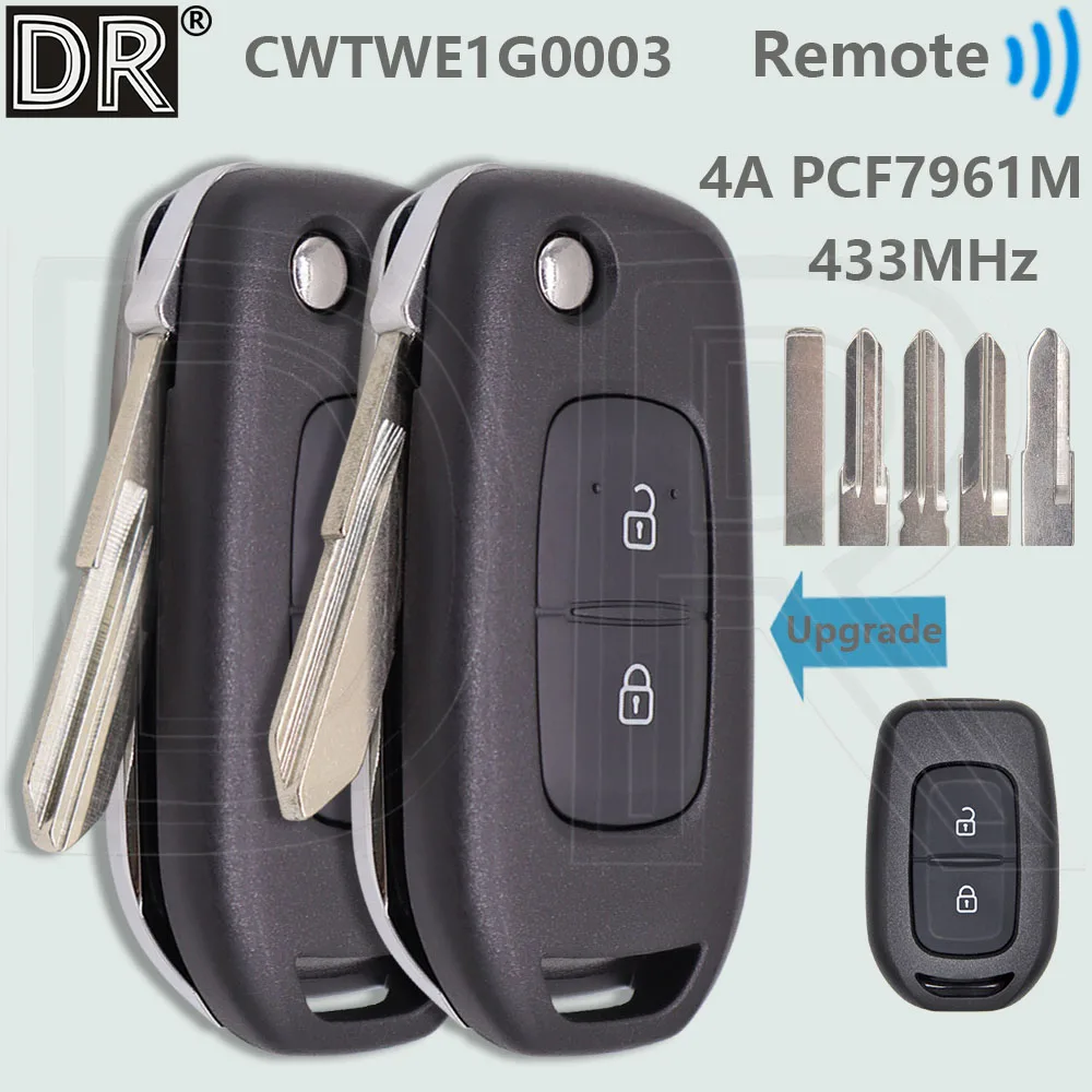 DR Modified 4A PCF7961M 433MHz  Car Remote Key CWTWE1G0003 For Renault Logan Dacia Duster Sandero Lodgy Dokker Symbole Trafic